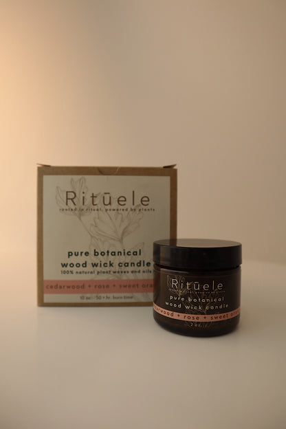 Example of a 10 ounce and 2 ounce Candle in the Cedarwood, rose, and sweet orange scent